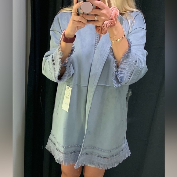 Zara Fringed Faux Suede Jacket - Picture 7 of 9